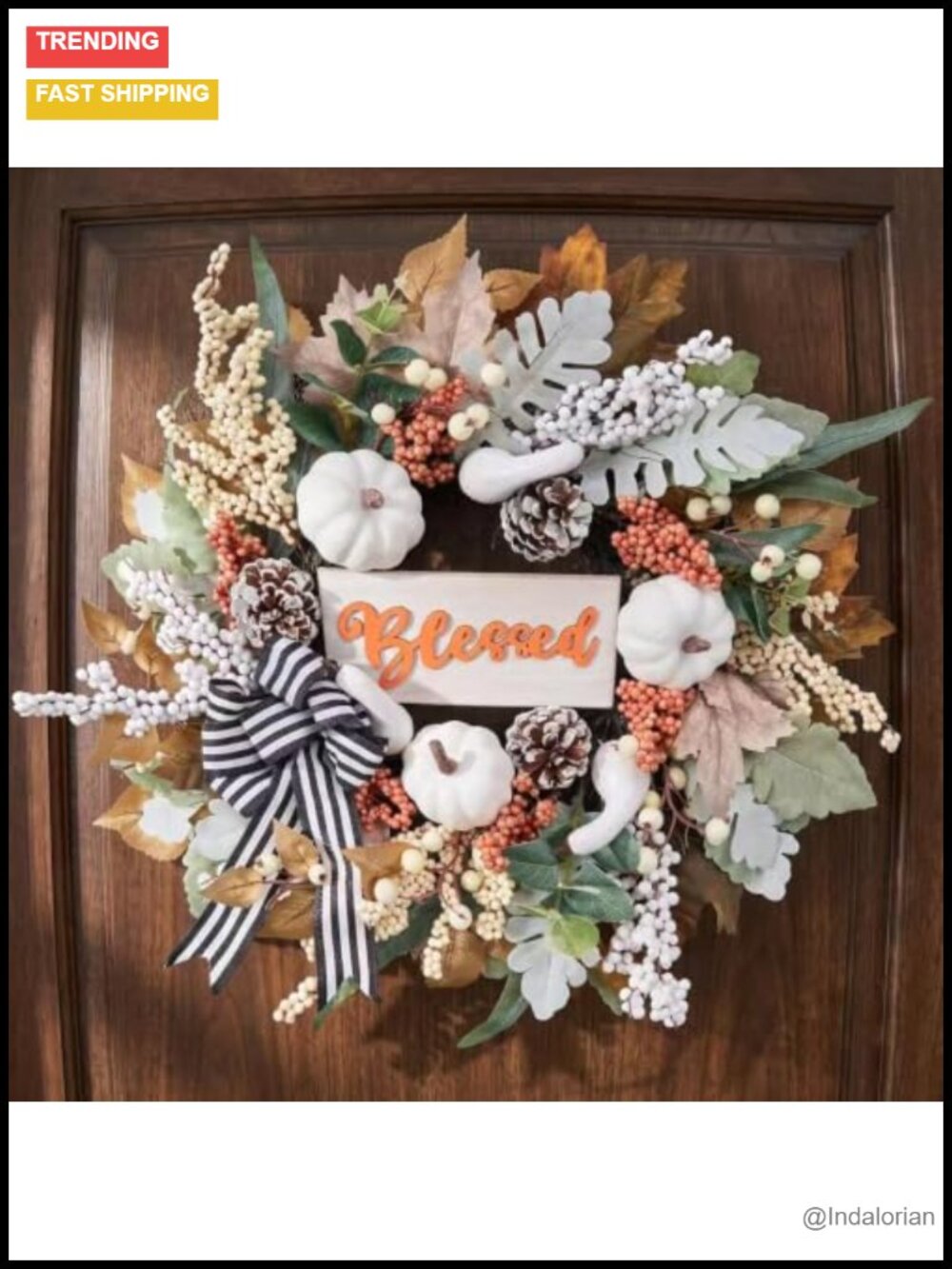 Fall Wreath Front Door 22in Blessed Grapevine Thanksgiving Decor